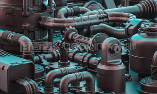 科幻风格的管材及机械零件。
