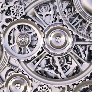 用锋利的光和黑色环境 3d 这机械齿轮